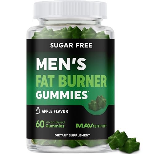 Männer Fatburner Gummibärchen zur Gewichtsabnahme | Grüner Tee, Grüne Kaffeebohne, Garcinia Cambogia & Ketone | Bauchfettverbrenner für Männer | Apfelgeschmack, Pektin-basiert | 60 Gummibärchen