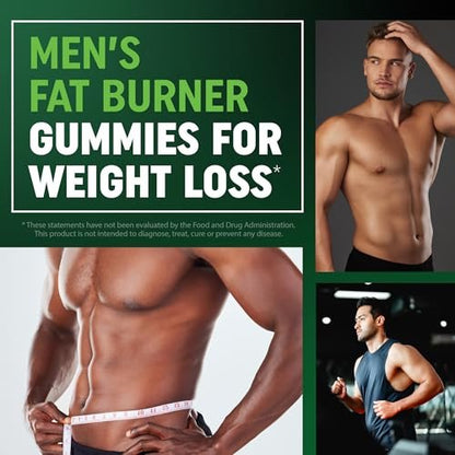 Männer Fatburner Gummibärchen zur Gewichtsabnahme | Grüner Tee, Grüne Kaffeebohne, Garcinia Cambogia & Ketone | Bauchfettverbrenner für Männer | Apfelgeschmack, Pektin-basiert | 60 Gummibärchen