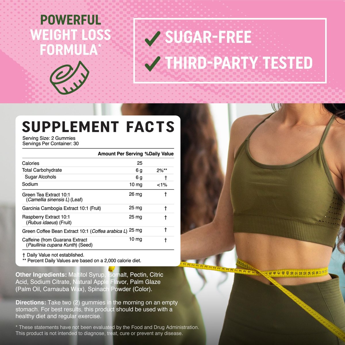Frauen Fatburner Gummibärchen zur Gewichtsabnahme | Grüner Tee, Grüne Kaffeebohne, Garcinia Cambogia & Ketone | Fatburner für Frauen | Nahrungsergänzungsmittel mit grünem Tee | 60 Stück