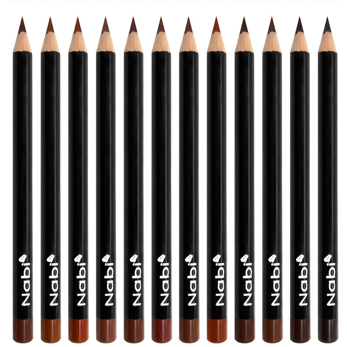 Nabi 12-teiliges braunes Lipliner-Set – Verschiedene Brauntöne | Langanhaltende, cremige Formel | Lippen-Make-up-Kit für Frauen