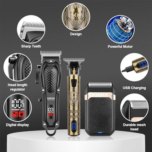 HIENA PRO Professioneller Haarschneider für Männer, Kabelloser Haarschneider für Haarschneide-Kit 3-in-1 LED-Haarschnitt-Set mit Folienrasierer, USB-C wiederaufladbarer Barber Haarschneider für Männer