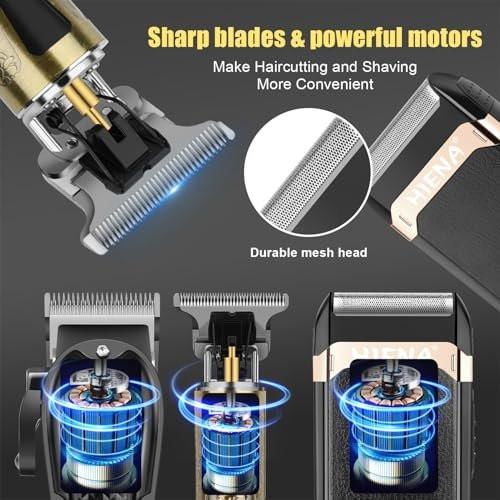 HIENA PRO Professioneller Haarschneider für Männer, Kabelloser Haarschneider für Haarschneide-Kit 3-in-1 LED-Haarschnitt-Set mit Folienrasierer, USB-C wiederaufladbarer Barber Haarschneider für Männer