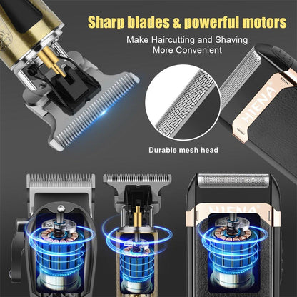 HIENA PRO Professioneller Haarschneider für Männer, Kabelloser Haarschneider für Haarschneide-Kit 3-in-1 LED-Haarschnitt-Set mit Folienrasierer, USB-C wiederaufladbarer Barber Haarschneider für Männer