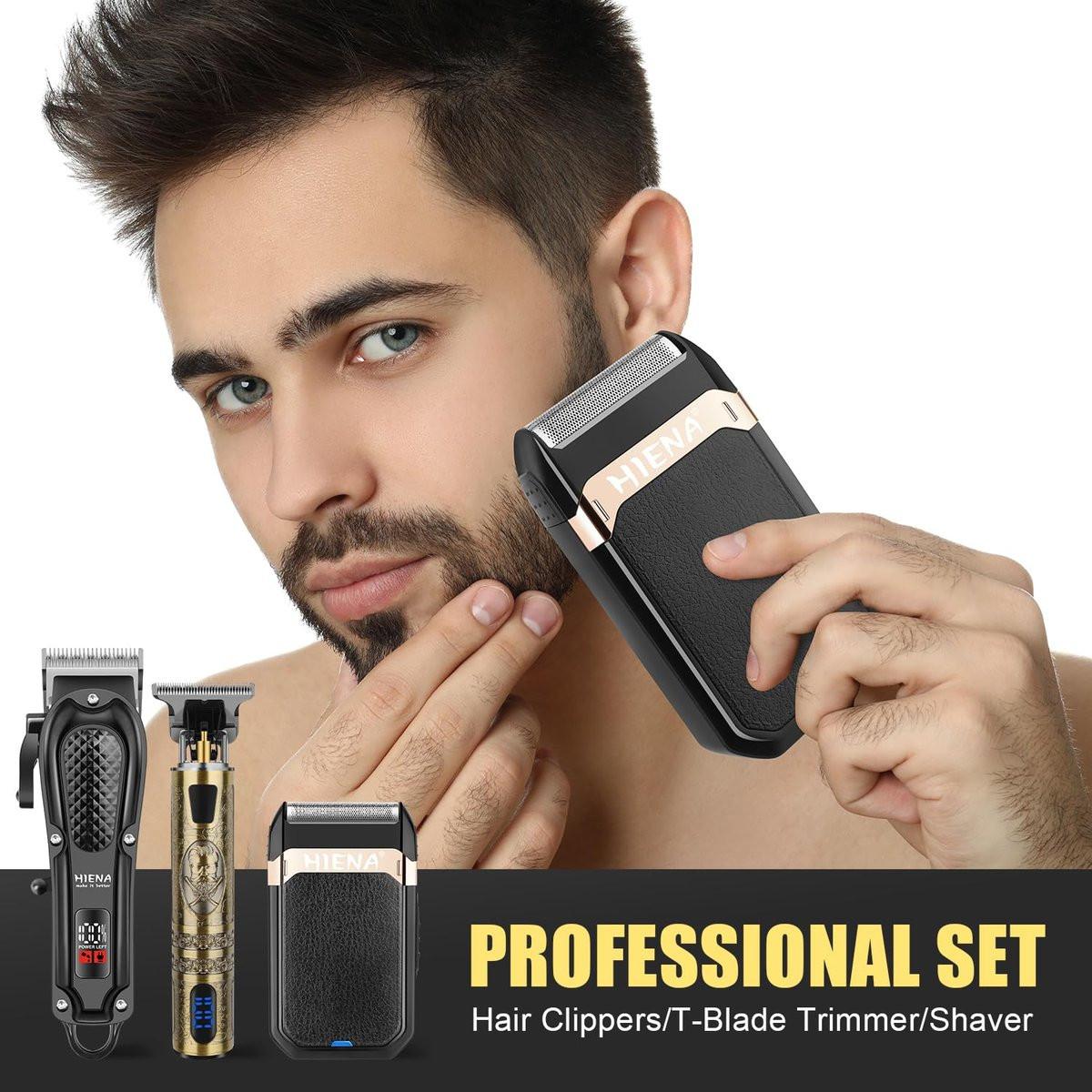 HIENA PRO Professioneller Haarschneider für Männer, Kabelloser Haarschneider für Haarschneide-Kit 3-in-1 LED-Haarschnitt-Set mit Folienrasierer, USB-C wiederaufladbarer Barber Haarschneider für Männer