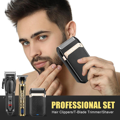 HIENA PRO Professioneller Haarschneider für Männer, Kabelloser Haarschneider für Haarschneide-Kit 3-in-1 LED-Haarschnitt-Set mit Folienrasierer, USB-C wiederaufladbarer Barber Haarschneider für Männer
