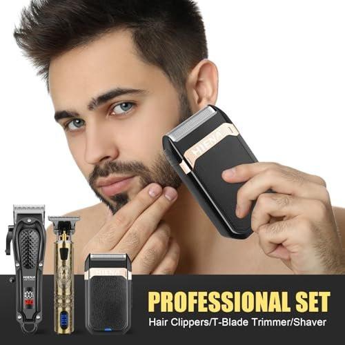 HIENA PRO Professioneller Haarschneider für Männer, Kabelloser Haarschneider für Haarschneide-Kit 3-in-1 LED-Haarschnitt-Set mit Folienrasierer, USB-C wiederaufladbarer Barber Haarschneider für Männer