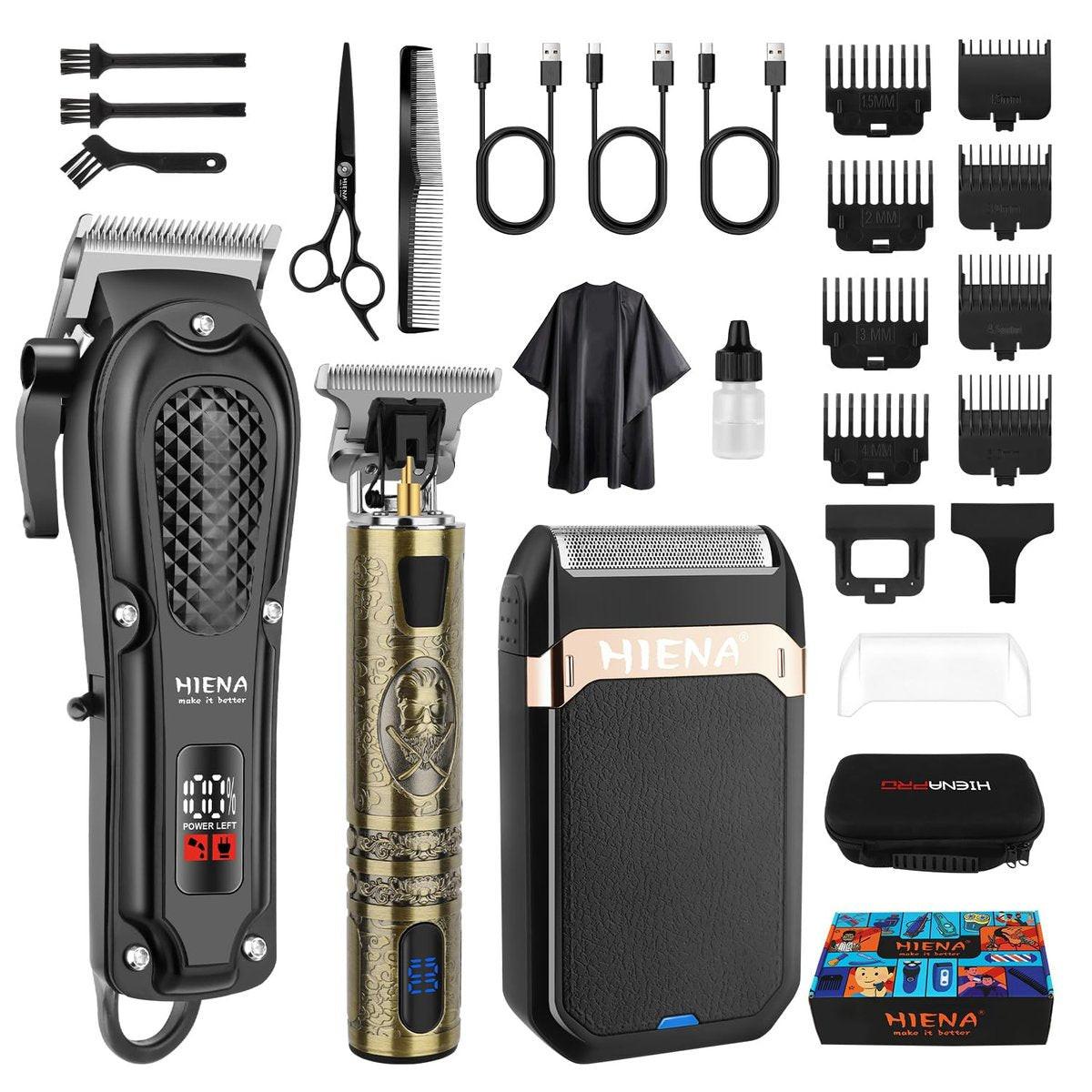 HIENA PRO Professioneller Haarschneider für Männer, Kabelloser Haarschneider für Haarschneide-Kit 3-in-1 LED-Haarschnitt-Set mit Folienrasierer, USB-C wiederaufladbarer Barber Haarschneider für Männer