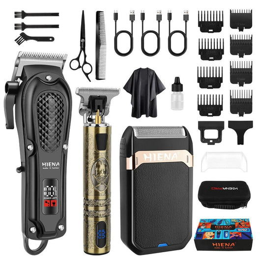 HIENA PRO Professioneller Haarschneider für Männer, Kabelloser Haarschneider für Haarschneide-Kit 3-in-1 LED-Haarschnitt-Set mit Folienrasierer, USB-C wiederaufladbarer Barber Haarschneider für Männer