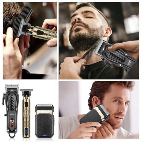 HIENA PRO Professioneller Haarschneider für Männer, Kabelloser Haarschneider für Haarschneide-Kit 3-in-1 LED-Haarschnitt-Set mit Folienrasierer, USB-C wiederaufladbarer Barber Haarschneider für Männer