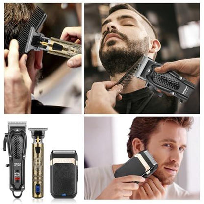 HIENA PRO Professioneller Haarschneider für Männer, Kabelloser Haarschneider für Haarschneide-Kit 3-in-1 LED-Haarschnitt-Set mit Folienrasierer, USB-C wiederaufladbarer Barber Haarschneider für Männer