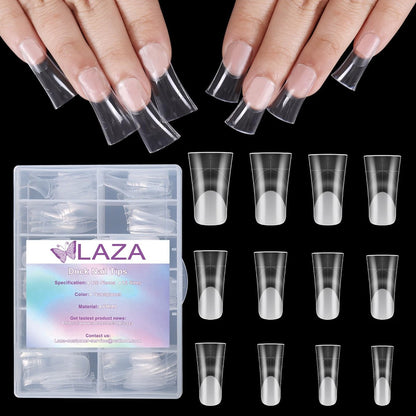 Laza 120 Stück mittellange Duck-Nagelspitzen mit Hilfslinien, 12 Größen, boxverpackt, klare Entennägel, vollflächig breite Nagelspitzen, French-False-Nagelspitzen für Acrylverlängerungen