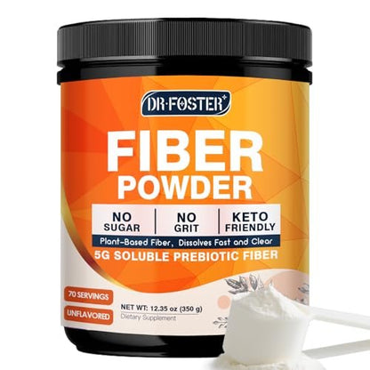 DRFOSTER Präbiotische Ballaststoffe Pulver ungesüßt - Löslicher Ballaststoff mit Akazienfaser & Inulin für die Verdauungsgesundheit | 5g pro Portion, 70 Portionen | Glutenfrei, zuckerfrei, vegan