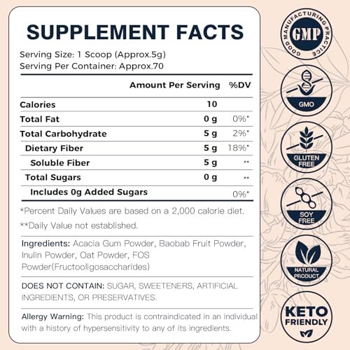 DRFOSTER Präbiotische Ballaststoffe Pulver ungesüßt - Löslicher Ballaststoff mit Akazienfaser & Inulin für die Verdauungsgesundheit | 5g pro Portion, 70 Portionen | Glutenfrei, zuckerfrei, vegan