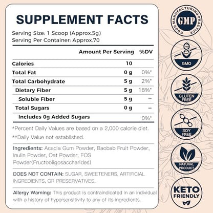 DRFOSTER Präbiotische Ballaststoffe Pulver ungesüßt - Löslicher Ballaststoff mit Akazienfaser & Inulin für die Verdauungsgesundheit | 5g pro Portion, 70 Portionen | Glutenfrei, zuckerfrei, vegan