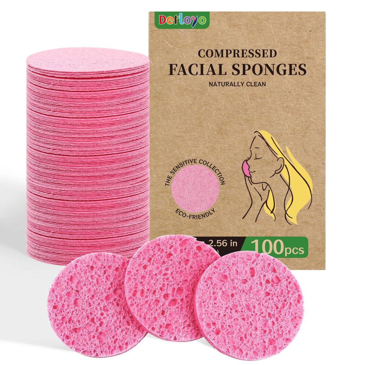 100 Stück komprimierte Gesichtsschwämme aus natürlicher Zellulose – Reinigung, Peeling, Make-up-Entfernung & Spa – Reise-Hautpflege-Essentials für Frauen