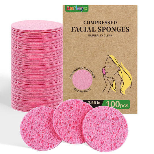 100 Stück komprimierte Gesichtsschwämme aus natürlicher Zellulose – Reinigung, Peeling, Make-up-Entfernung & Spa – Reise-Hautpflege-Essentials für Frauen