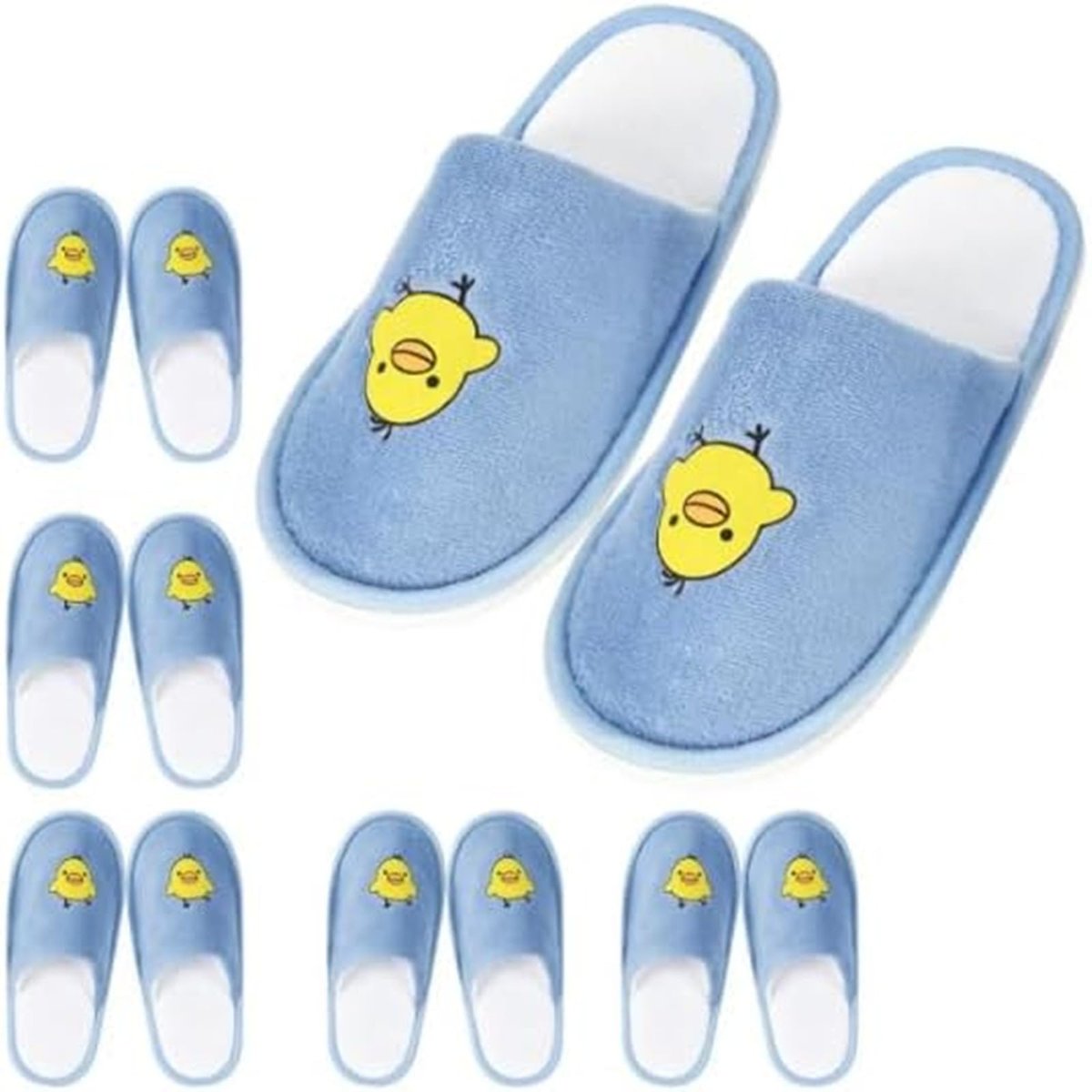 NUHUi 6 Paar Kinder Spa Einweg Hausschuhe für 4-8 Jahre – Bunte Smiley- und Hühner-Gesichtsmotive, Größe 2.5-3