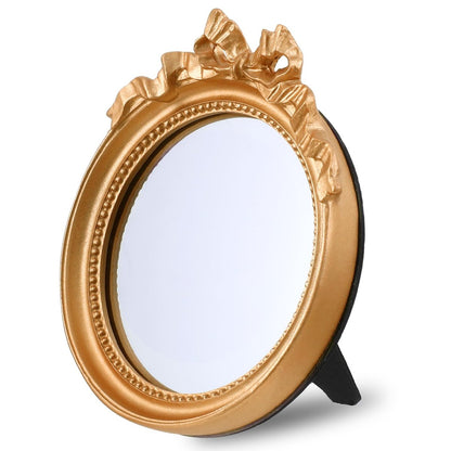 Kleiner Wandspiegel 4,2" Gold Vintage Schminktischspiegel Traditioneller Runder Tischspiegel Antiker Spiegel mit Harzrahmen Dekorativer Hängespiegel für Schlafzimmer Badezimmer Tischplatte Wand