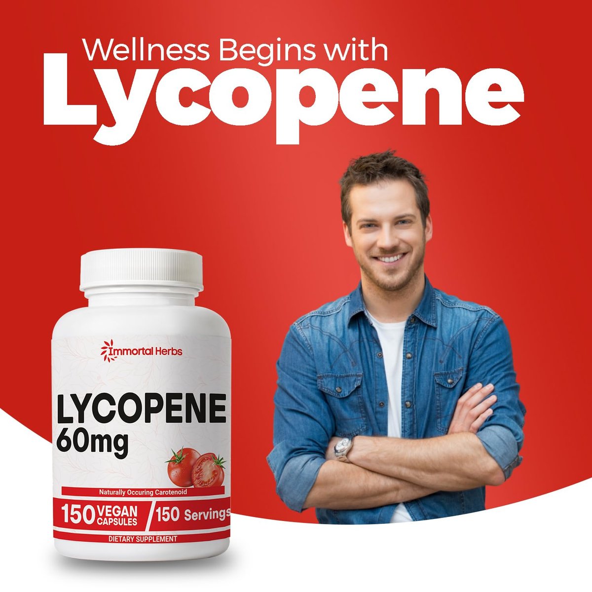 Immortal Herbs Lycopene Kapseln für Männer 60mg, 120 Kapseln, Natürliches Tomatenextrakt-Pulver, 4-Monats-Vorrat, 100% veganes Lycopin-Komplex, Non-GMO und glutenfrei Carotinoid-Ergänzung
