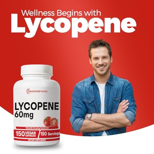 Immortal Herbs Lycopene Kapseln für Männer 60mg, 120 Kapseln, Natürliches Tomatenextrakt-Pulver, 4-Monats-Vorrat, 100% veganes Lycopin-Komplex, Non-GMO und glutenfrei Carotinoid-Ergänzung