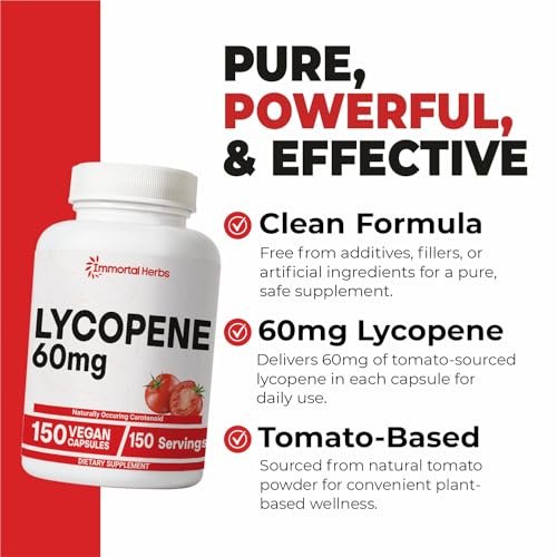 Immortal Herbs Lycopene Kapseln für Männer 60mg, 120 Kapseln, Natürliches Tomatenextrakt-Pulver, 4-Monats-Vorrat, 100% veganes Lycopin-Komplex, Non-GMO und glutenfrei Carotinoid-Ergänzung