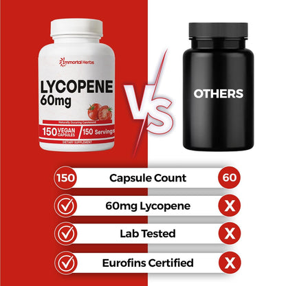 Immortal Herbs Lycopene Kapseln für Männer 60mg, 120 Kapseln, Natürliches Tomatenextrakt-Pulver, 4-Monats-Vorrat, 100% veganes Lycopin-Komplex, Non-GMO und glutenfrei Carotinoid-Ergänzung