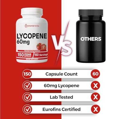 Immortal Herbs Lycopene Kapseln für Männer 60mg, 120 Kapseln, Natürliches Tomatenextrakt-Pulver, 4-Monats-Vorrat, 100% veganes Lycopin-Komplex, Non-GMO und glutenfrei Carotinoid-Ergänzung