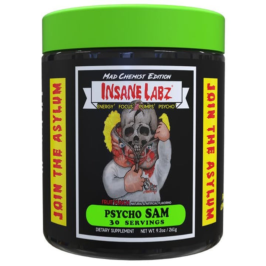 Insane Labz Psycho Sam – Hochdosierter Pre-Workout Booster mit Stimulanzien, 30 Portionen, Fruchtpunsch