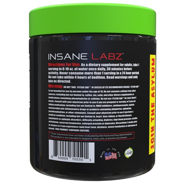 Insane Labz Psycho Sam – Hochdosierter Pre-Workout Booster mit Stimulanzien, 30 Portionen, Fruchtpunsch