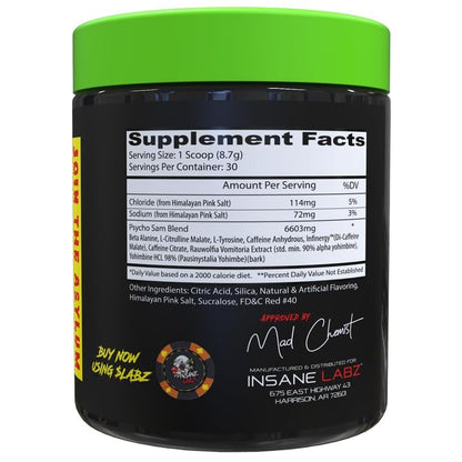 Insane Labz Psycho Sam – Hochdosierter Pre-Workout Booster mit Stimulanzien, 30 Portionen, Fruchtpunsch