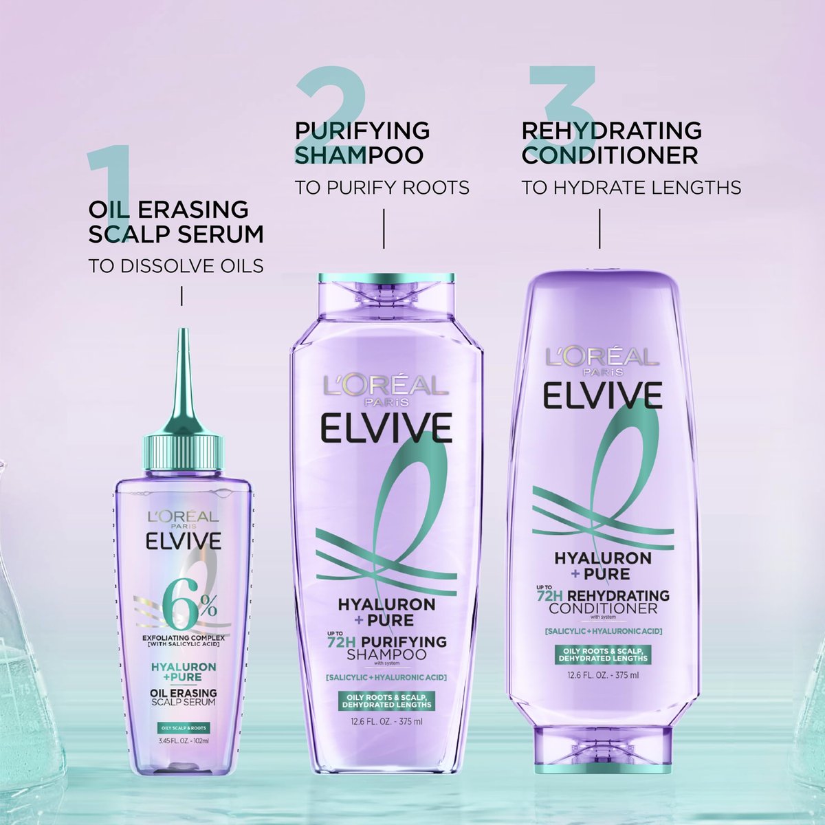 L'Oréal Paris Elvive Hyaluron + Pure Shampoo & Conditioner Set – Klärendes Shampoo und feuchtigkeitsspendender Conditioner mit Salicylsäure und Hyaluronsäure, 2 Flaschen à 400 ml