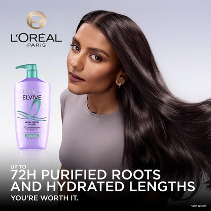 L'Oréal Paris Elvive Hyaluron + Pure Shampoo & Conditioner Set – Klärendes Shampoo und feuchtigkeitsspendender Conditioner mit Salicylsäure und Hyaluronsäure, 2 Flaschen à 400 ml