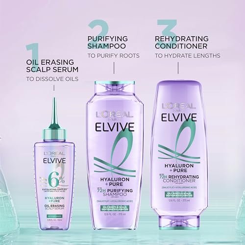L'Oréal Paris Elvive Hyaluron + Pure Shampoo & Conditioner Set – Klärendes Shampoo und feuchtigkeitsspendender Conditioner mit Salicylsäure und Hyaluronsäure, 2 Flaschen à 400 ml