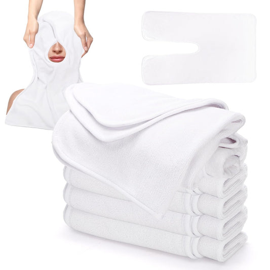 DEAYOU 6er-Pack Gesichtstücher für Kosmetikerinnen, U-förmige Spa-Tücher für Gesichtsbehandlungen, weiche Mikrofaser-Massagetücher für Spa-Dampf, Friseure, Schönheitssalons, Hautpflege, SPA-Zentren, geteiltes Design, Weiß