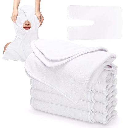 DEAYOU 6er-Pack Gesichtstücher für Kosmetikerinnen, U-förmige Spa-Tücher für Gesichtsbehandlungen, weiche Mikrofaser-Massagetücher für Spa-Dampf, Friseure, Schönheitssalons, Hautpflege, SPA-Zentren, geteiltes Design, Weiß