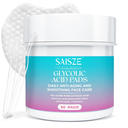 SAISZE Glykolsäure-Pads für das Gesicht, Peeling-Toner-Pads für strahlende Haut mit 2 % Salicylsäure, verfeinert die Poren, glättet die Haut, 50 Stück