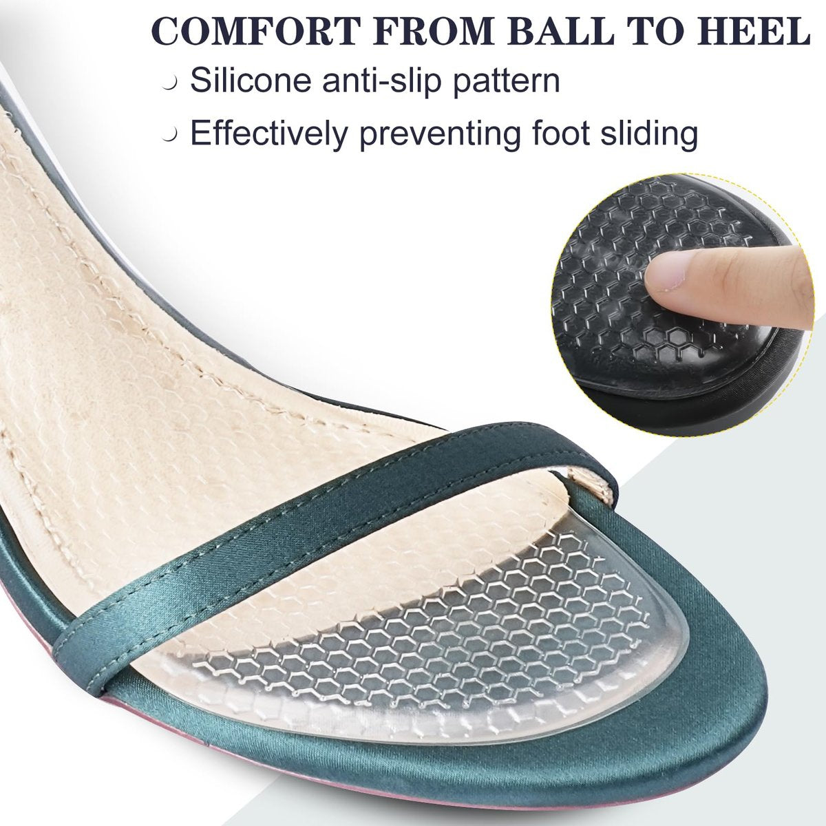 2 Paar High Heel Einlagen für Damen, Selbstklebende Gel-Sandalen-Einlegesohlen, Neue Anti-Rutsch-Polster, 3/4-Länge Schuh-Einlagen, Schmerzlinderung, Stoß- und Schweißabsorption, Klar