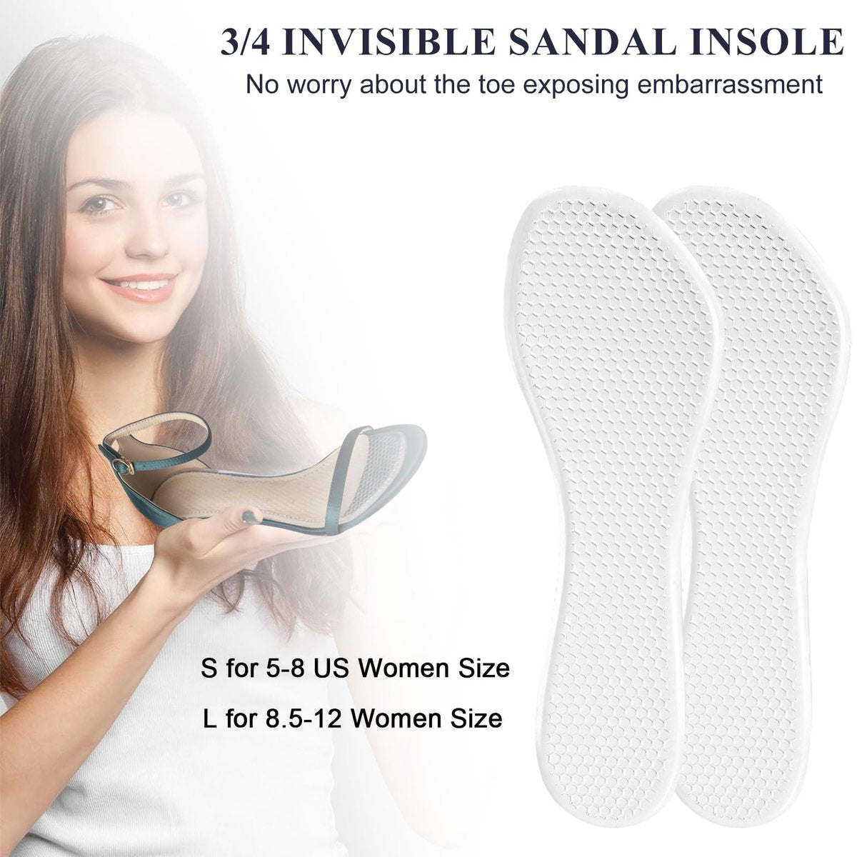 2 Paar High Heel Einlagen für Damen, Selbstklebende Gel-Sandalen-Einlegesohlen, Neue Anti-Rutsch-Polster, 3/4-Länge Schuh-Einlagen, Schmerzlinderung, Stoß- und Schweißabsorption, Klar