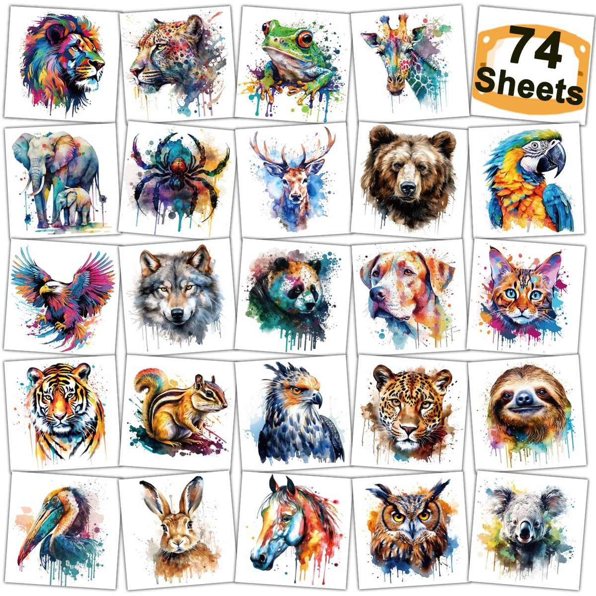 CHARLENT Wasserfarben Safari Tiere Temporäre Tattoos für Kinder Partys - 74 einzeln verpackte Tier-Tattoos für Jungen und Mädchen als Geburtstagsgeschenk