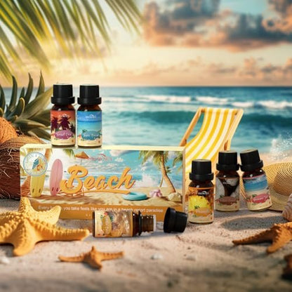 Beach Essential Oils Set – SNOWSEN Duftöl für Diffuser, Kerzenherstellung, Seifenherstellung, Spray – Sonnenstrahl Kokosnuss, Ananas, Meeresbrise, Sunset Cove, Goldener Strand, Hawaiianisches Meer – Tropisches Duftöl (2 Fl Oz, 1er-Pack)