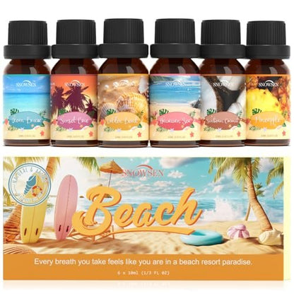 Beach Essential Oils Set – SNOWSEN Duftöl für Diffuser, Kerzenherstellung, Seifenherstellung, Spray – Sonnenstrahl Kokosnuss, Ananas, Meeresbrise, Sunset Cove, Goldener Strand, Hawaiianisches Meer – Tropisches Duftöl (2 Fl Oz, 1er-Pack)
