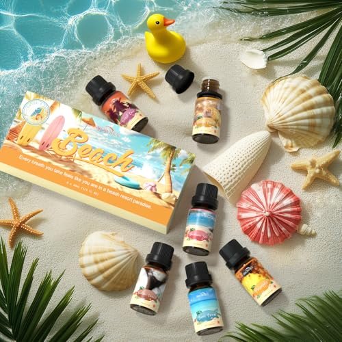 Beach Essential Oils Set – SNOWSEN Duftöl für Diffuser, Kerzenherstellung, Seifenherstellung, Spray – Sonnenstrahl Kokosnuss, Ananas, Meeresbrise, Sunset Cove, Goldener Strand, Hawaiianisches Meer – Tropisches Duftöl (2 Fl Oz, 1er-Pack)