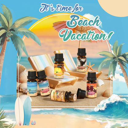 Beach Essential Oils Set – SNOWSEN Duftöl für Diffuser, Kerzenherstellung, Seifenherstellung, Spray – Sonnenstrahl Kokosnuss, Ananas, Meeresbrise, Sunset Cove, Goldener Strand, Hawaiianisches Meer – Tropisches Duftöl (2 Fl Oz, 1er-Pack)