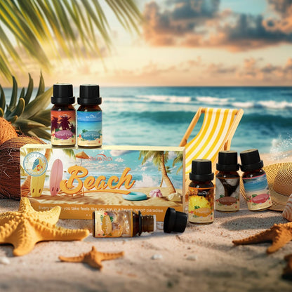 Beach Essential Oils Set – SNOWSEN Duftöl für Diffuser, Kerzenherstellung, Seifenherstellung, Spray – Sonnenstrahl Kokosnuss, Ananas, Meeresbrise, Sunset Cove, Goldener Strand, Hawaiianisches Meer – Tropisches Duftöl (2 Fl Oz, 1er-Pack)