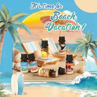 Beach Essential Oils Set – SNOWSEN Duftöl für Diffuser, Kerzenherstellung, Seifenherstellung, Spray – Sonnenstrahl Kokosnuss, Ananas, Meeresbrise, Sunset Cove, Goldener Strand, Hawaiianisches Meer – Tropisches Duftöl (2 Fl Oz, 1er-Pack)