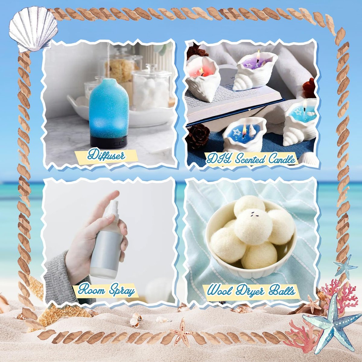Beach Essential Oils Set – SNOWSEN Duftöl für Diffuser, Kerzenherstellung, Seifenherstellung, Spray – Sonnenstrahl Kokosnuss, Ananas, Meeresbrise, Sunset Cove, Goldener Strand, Hawaiianisches Meer – Tropisches Duftöl (2 Fl Oz, 1er-Pack)