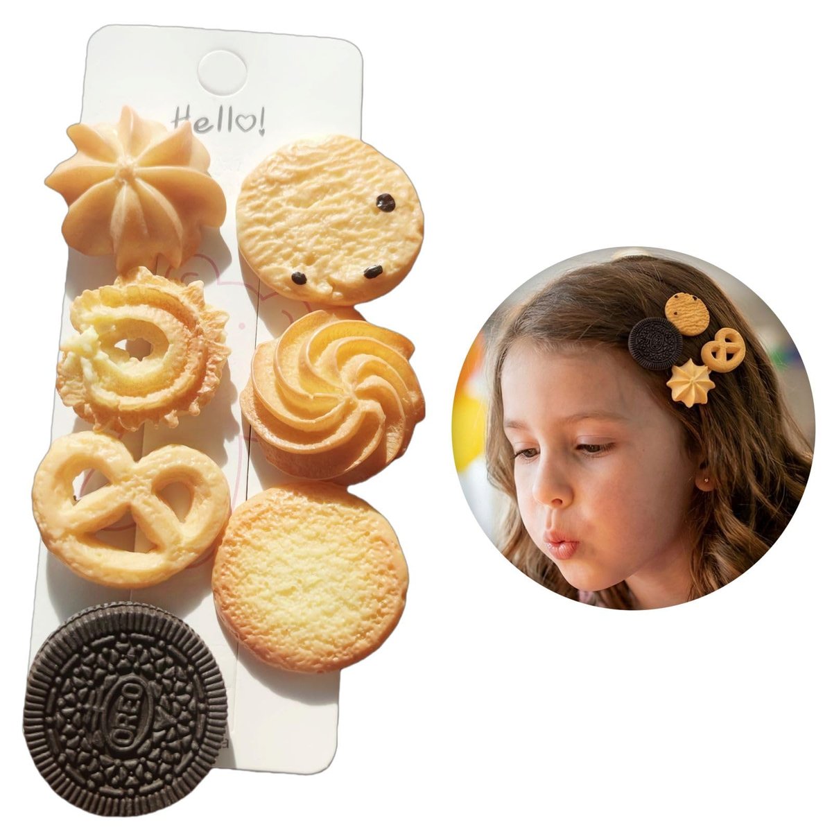 BXBibxiy 7-teiliges Cookie-Haarclips-Set – Süße Y2K-Haarklammern für Mädchen & Frauen – Kleine Geschenke für Mädchen – Crazy Hair Day Accessoires – Aus Harz