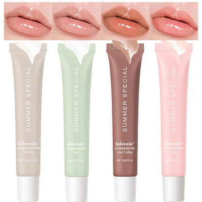 Lakerain 4er-Set Lip Glossy Butter Nourishing Balm – Leicht, nicht klebrig, lang anhaltende Lippenpflege
