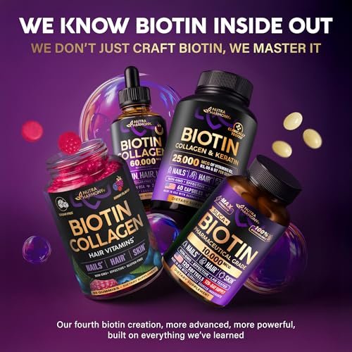 Biotin Gummis mit Kollagen – Haarwachstum, Haut & Nägel – für Frauen & Männer – Biotin 10000mcg | Keratin | Hyaluronsäure | B-Komplex | Brennnessel – Zuckerfrei, gemischte Beeren – 60 Gummis