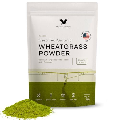 Stateside Growers Bio Weizengraspulver – 100 % Vollblattpulver für Energie, Entgiftung & Immununterstützung – Reich an Immunvitaminen, Ballaststoffen und Mineralien – Vegan, Roh & Glutenfrei (227 g)